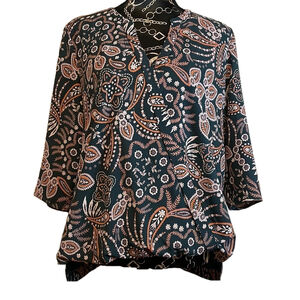 Copper & Ella Paisley Print 3/4 Sleeve Faux Wrap Blouse Size XL EUC